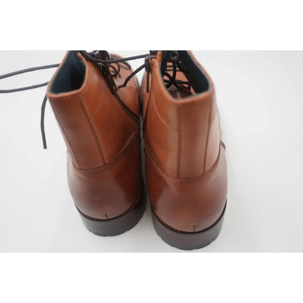 Gordon Rush Men Burnished Tan Leather Moc Toe Lace Up Ankle Boots Side Zip Sz 12